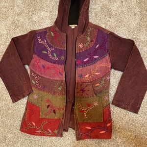 Yak n Yeti hand stitched boho colorful jacket with hood Small